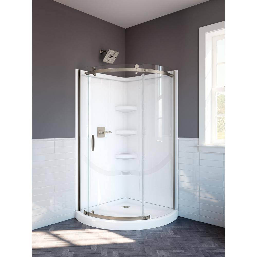 Delta Classic 38 in. W x 72 in. H Round Sliding Frameless Corner Shower Enclosure in Stainless Steel B911917-3838-SS