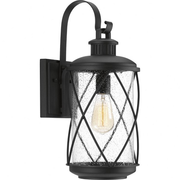 Progress Lighting Hollingsworth 1 light Medium Wall Lantern In Black With Clear Seeded Glass Shade