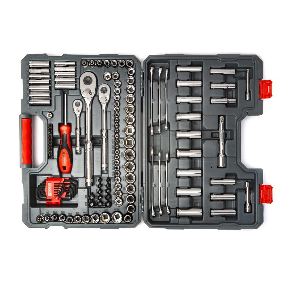 142 Pc 1/4， 3/8 and 1/2 Drive 6 and 12 Point Standard and Deep SAE/Metric Mechanics Tool Set ;