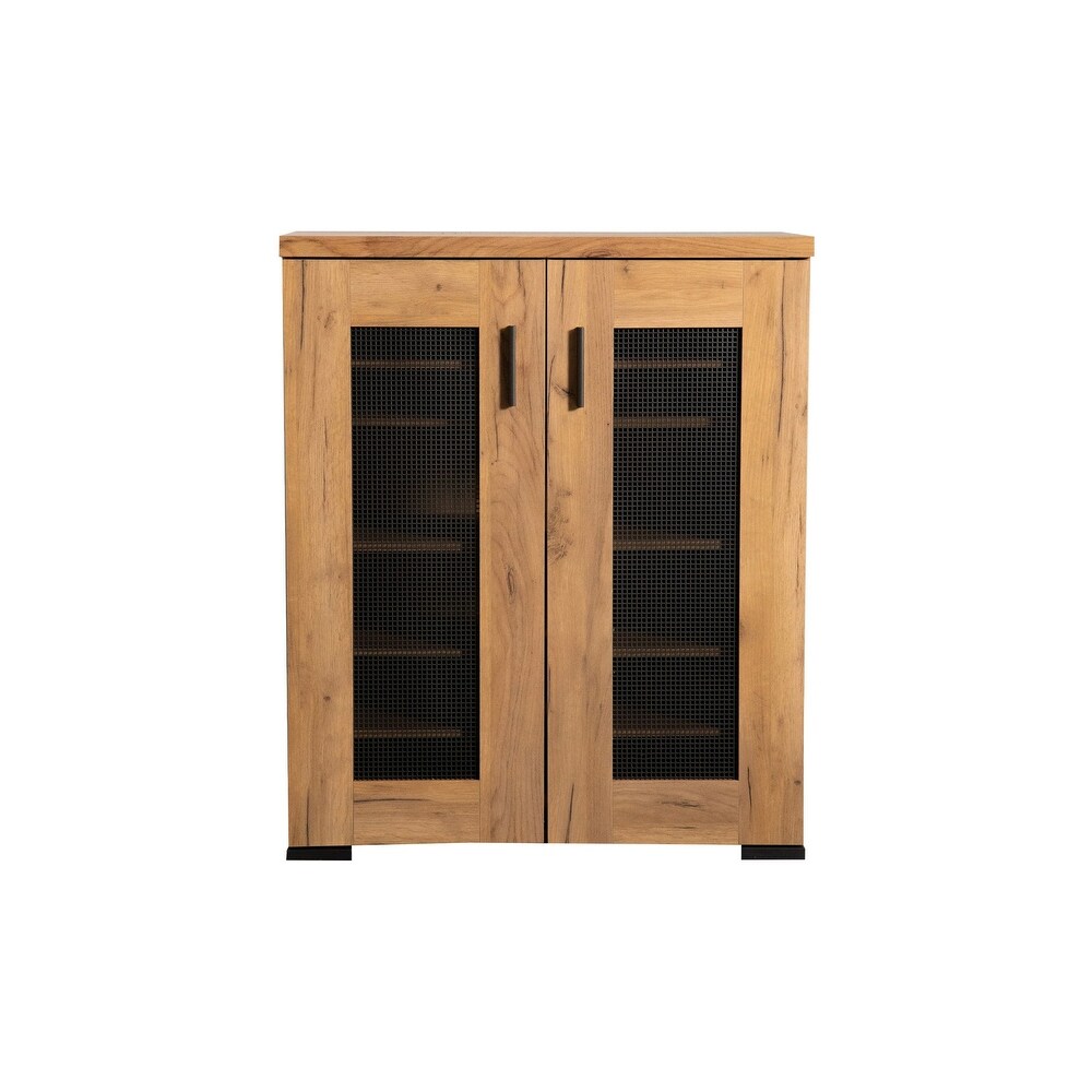 38 Inch Accent Cabinet Chest  5 Adjustable Shelf Units  Golden Oak Brown