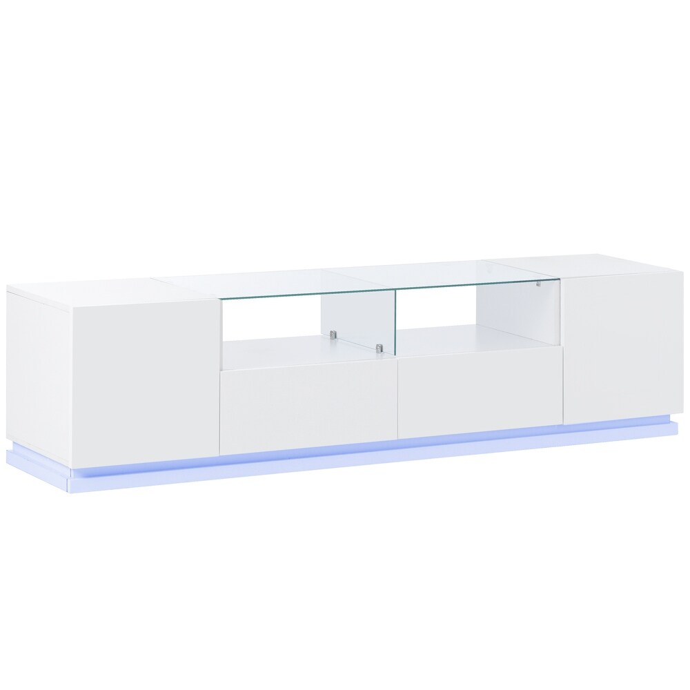 TV Stand with Tempered Glass  Modern High Gloss Entertainment Center for TVs Up to 70\