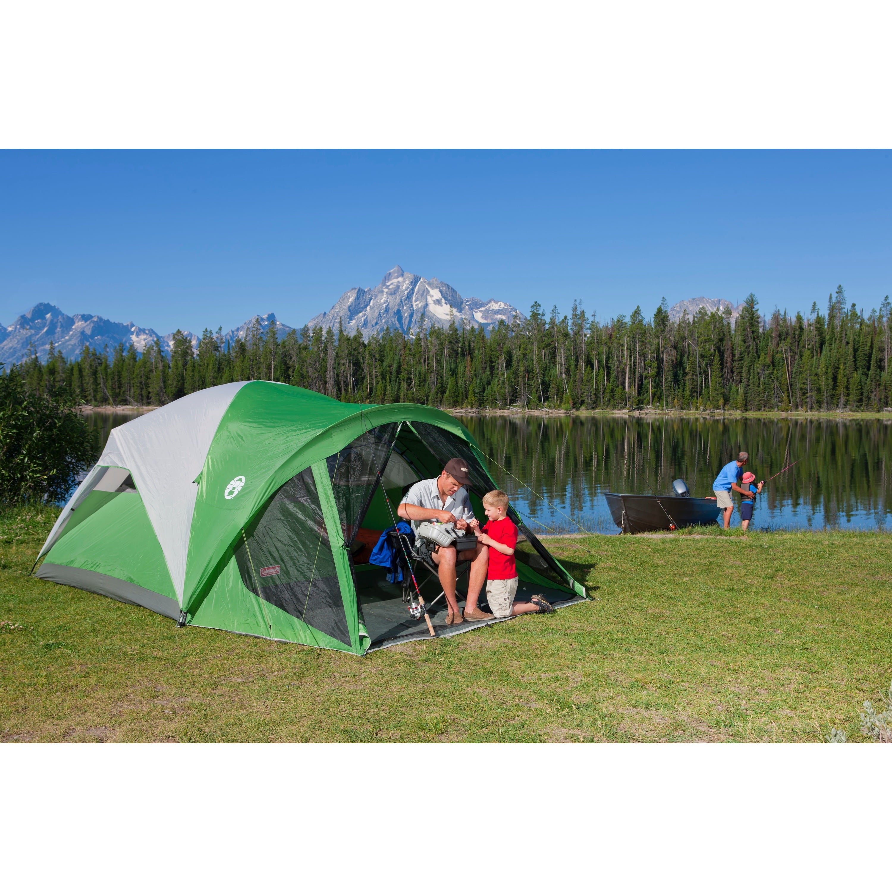 Coleman Evanston 6-Person Dome Tent with Screen Room， 2 Rooms， Green