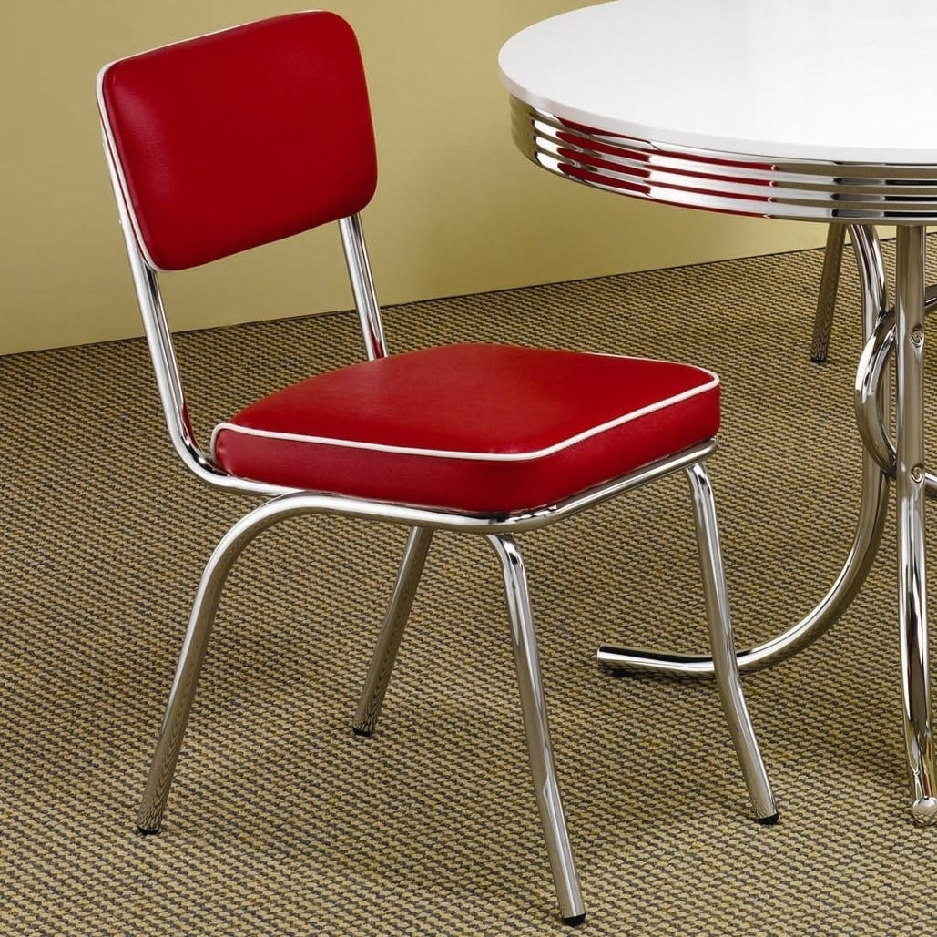 Leather Upholstered Metallic Retro Dining Side Chair， Red， Set of 2- Saltoro Sherpi