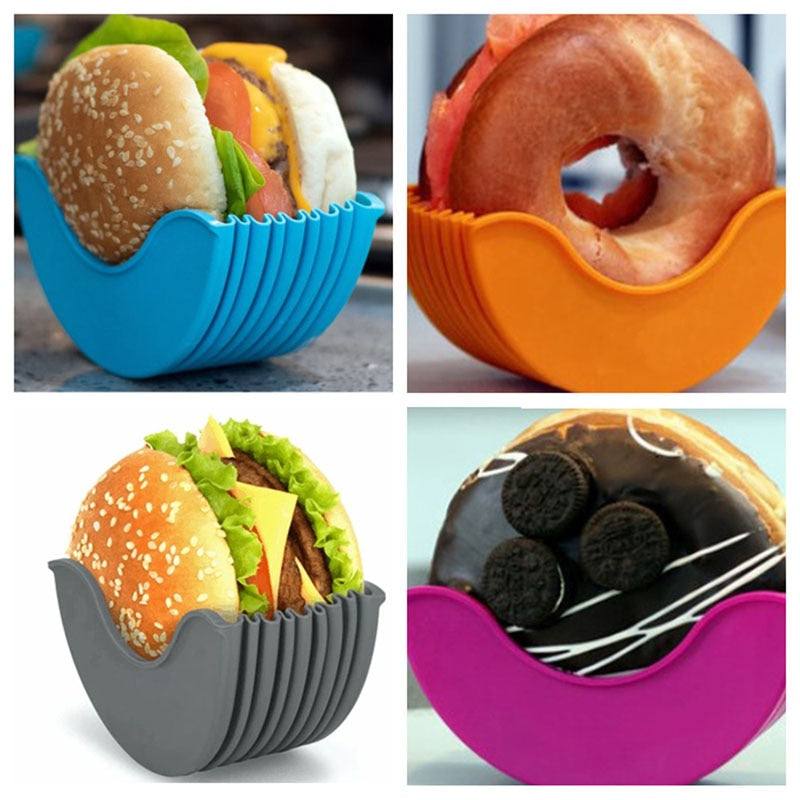 Burger Holders Reusable Anti-dirty Hands Silica Gel Sandwiches Holder Box Beef Press Patty Melt Hamburger Bun Shell Kitchen Tool