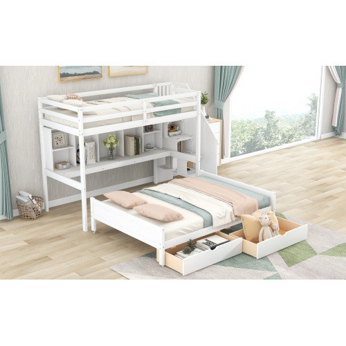 Twin XL Over Full Bunk Bed with Built in Storage S...