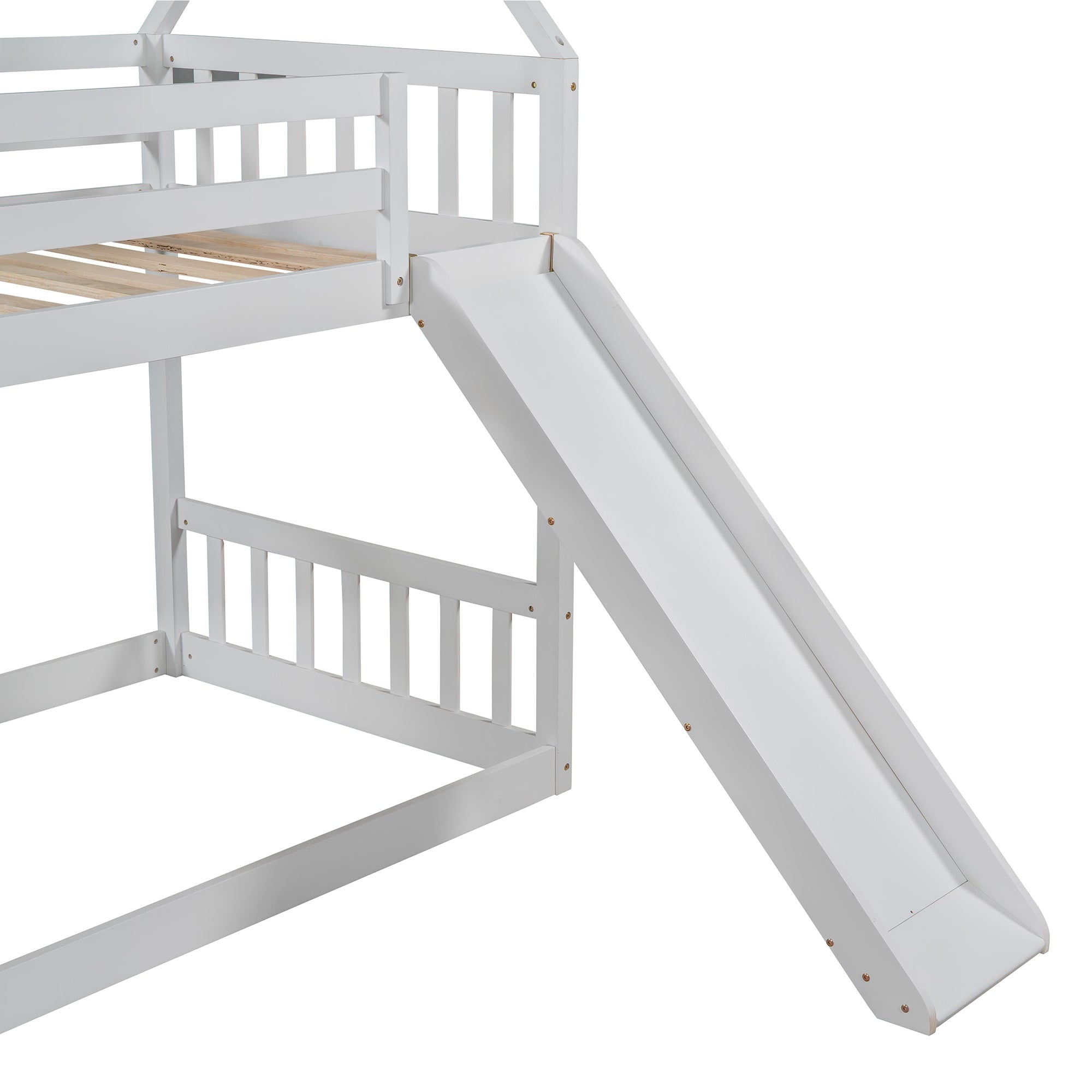 EUROCO Twin over Twin House Bunk Bed with Staircase for Kids Bedroom, White