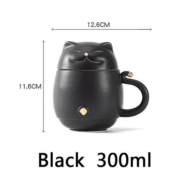 Lucky Cat Mug Tea Cup Creative Ceramic Cup With Lid Filter Office Water Cup Tea Separation Drinking Water Gift Home Office