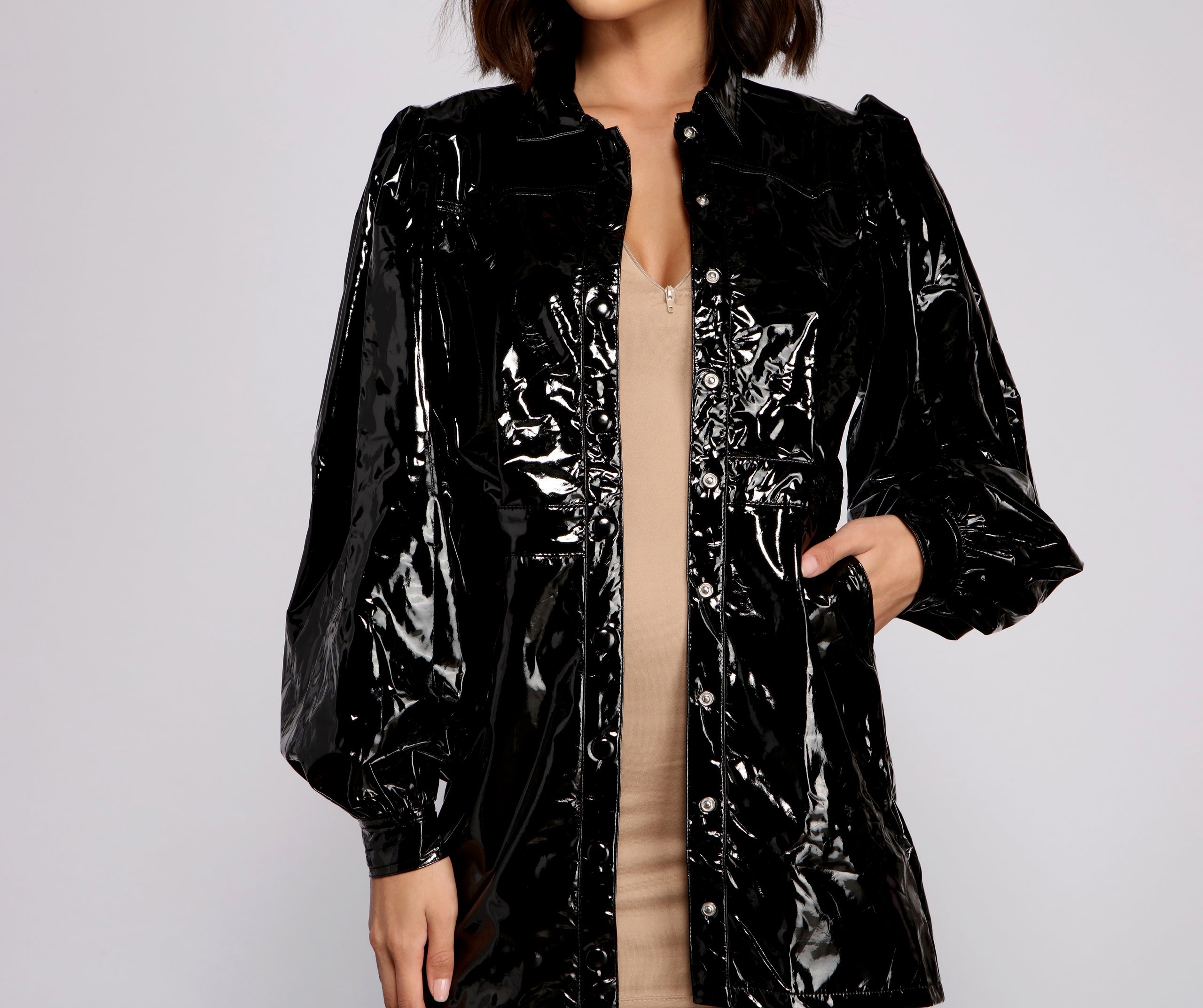 Major Baddie Faux Leather Trench Dress