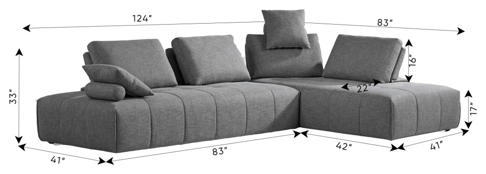 Divani Casa Edgar Modern Gray Fabric Modular Sectional Sofa   Transitional   Sectional Sofas   by Vig Furniture Inc.  Houzz