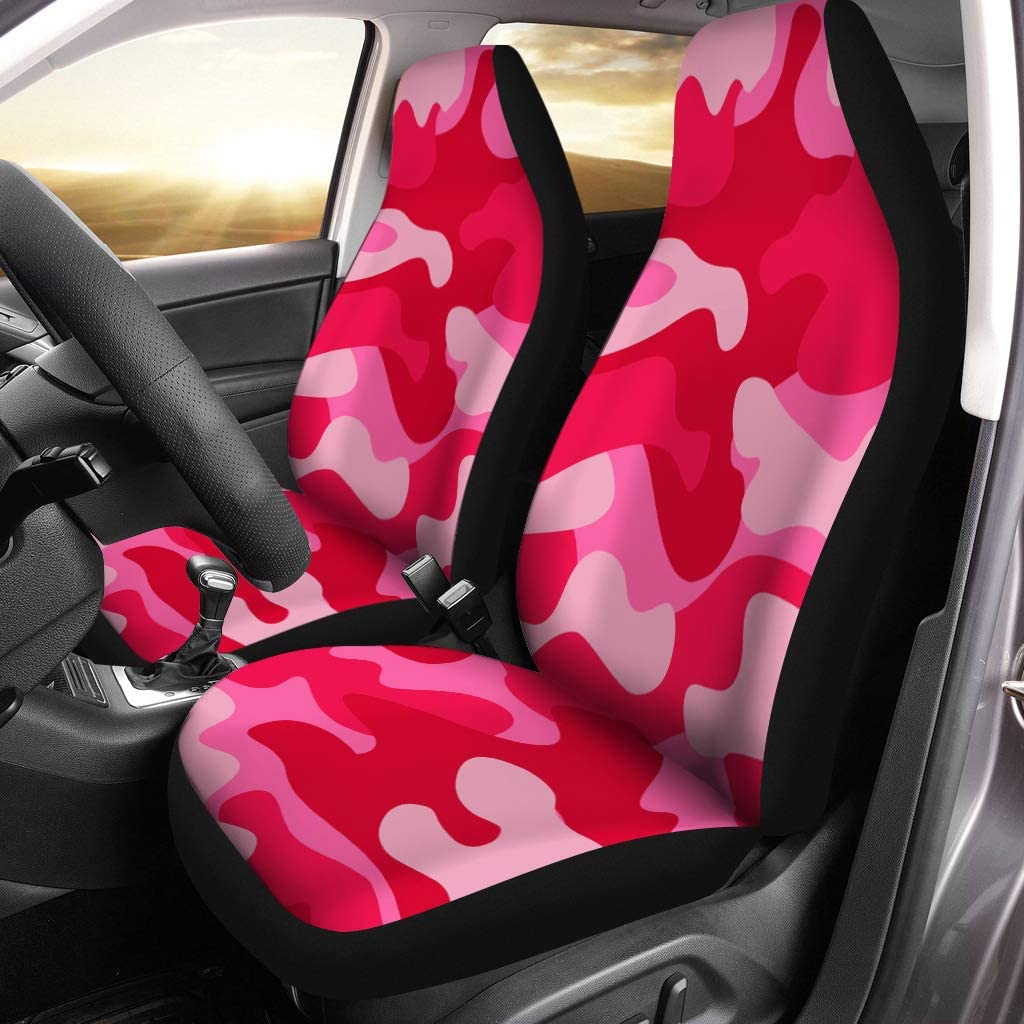 ZHANZZK Set of 2 Car Seat Covers Pink Camouflage Universal Auto Front Seats Protector Fits for Car，SUV Sedan，Truck