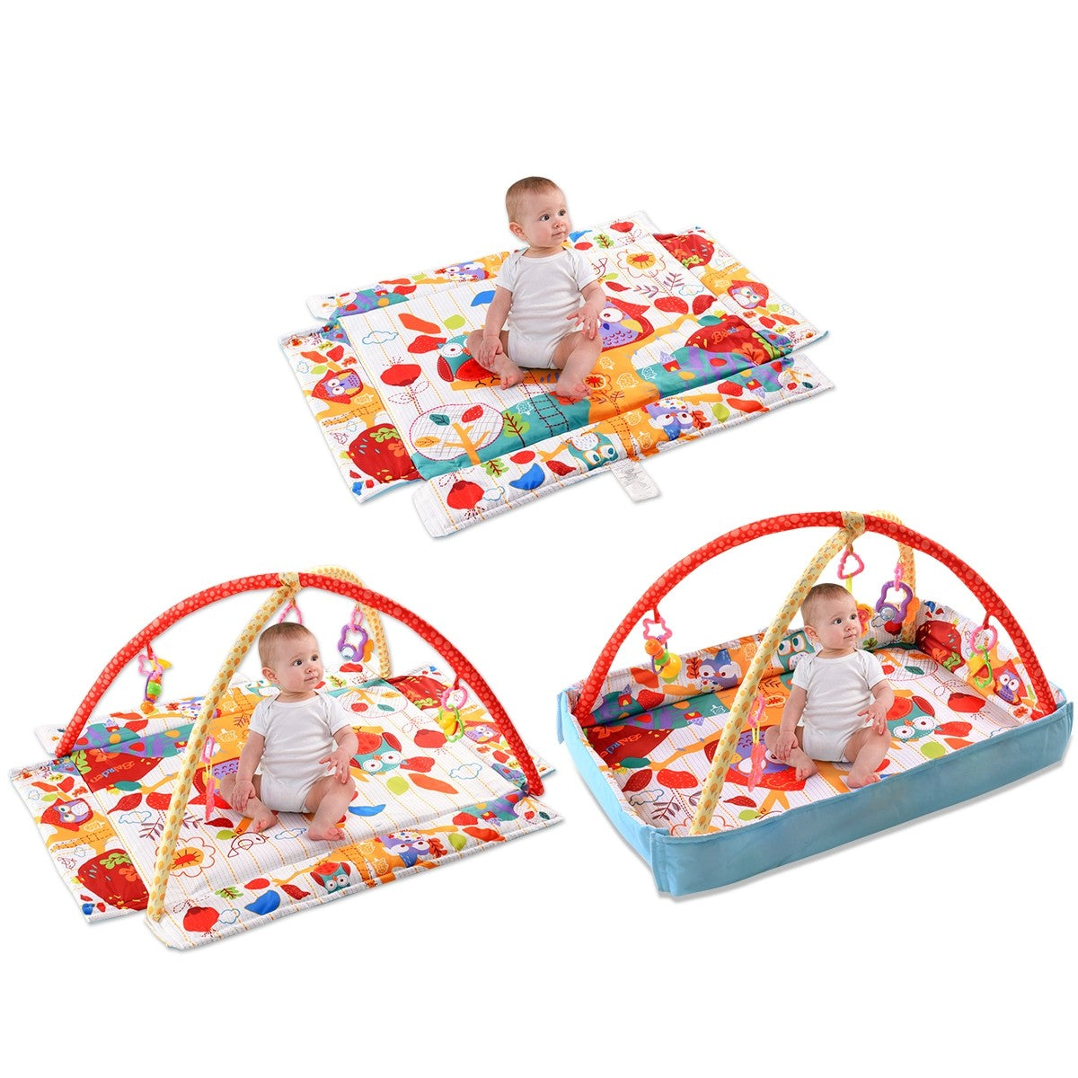 Baby Play Gym Mat, 3 in 1 Activity Mat with Removable Toys Bars & Walls