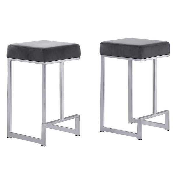 Best Master Furniture Velvet Silver Counter Height Stool (Set of 2)