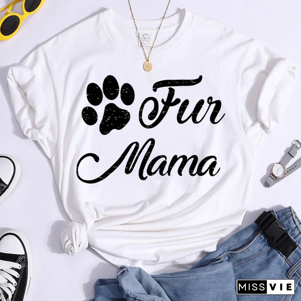 Hot Fun Mama Printed T-Shirts For Women Summer Short Sleeve Tee Shirts Round Neck Casual Summer Ladies Tops