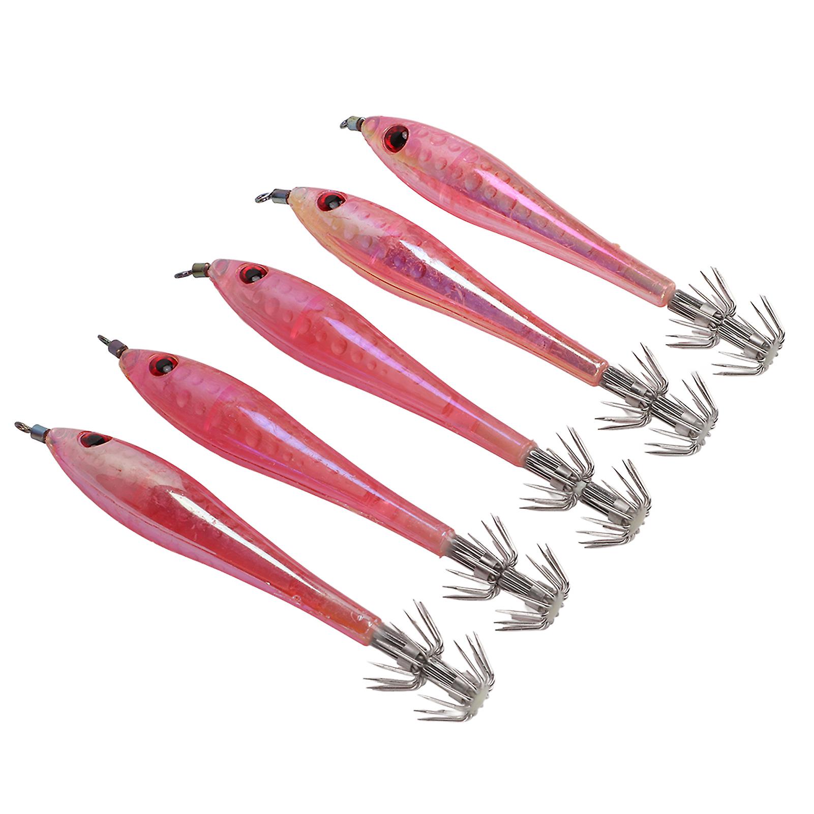 5pcs Simulation Squid Hard False Bait Hooks Artificial Squid Double Hook Jig Fishing Gearpink