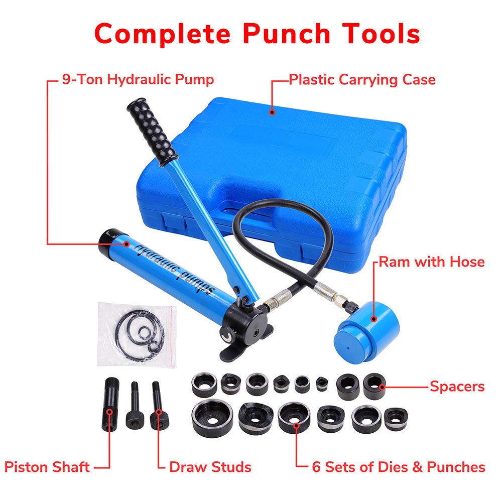 Yescom 9 ton Hydraulic Knockout Punch Press w/ 6 Piece Tool Kit