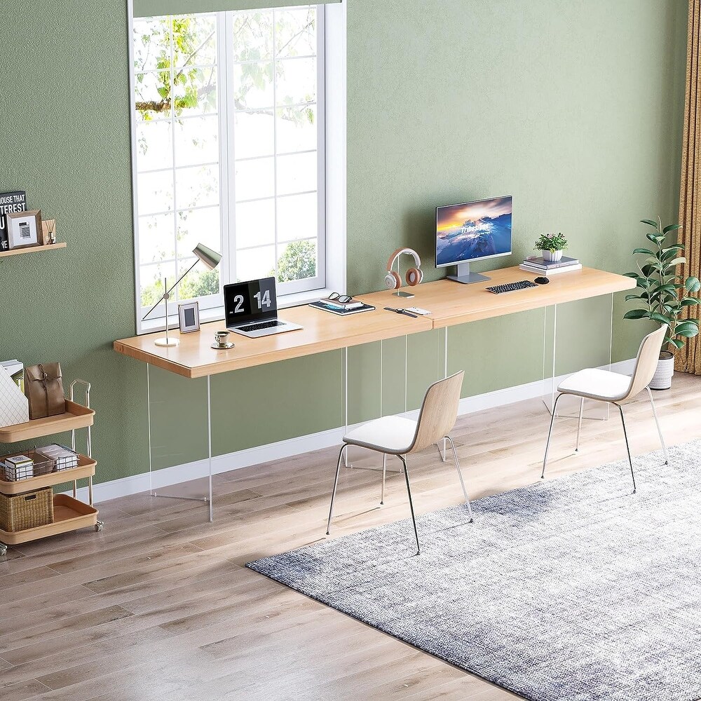 Home Office Desk with Acrylic Legs  Computer Desk Writing Table  Wood