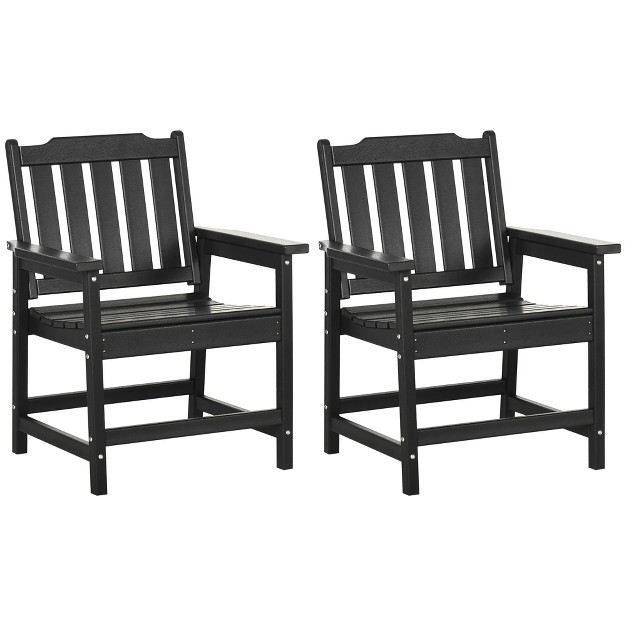 Outsunny 2 Piece All weather Patio Chairs Hdpe Patio Dining Chair Set Heavy Duty Wood like Outdoor Furniture Black