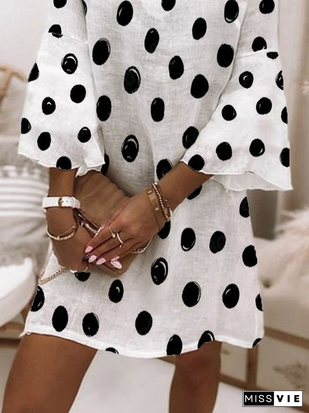 V Neck Polka Dots Casual A-Line Dresses