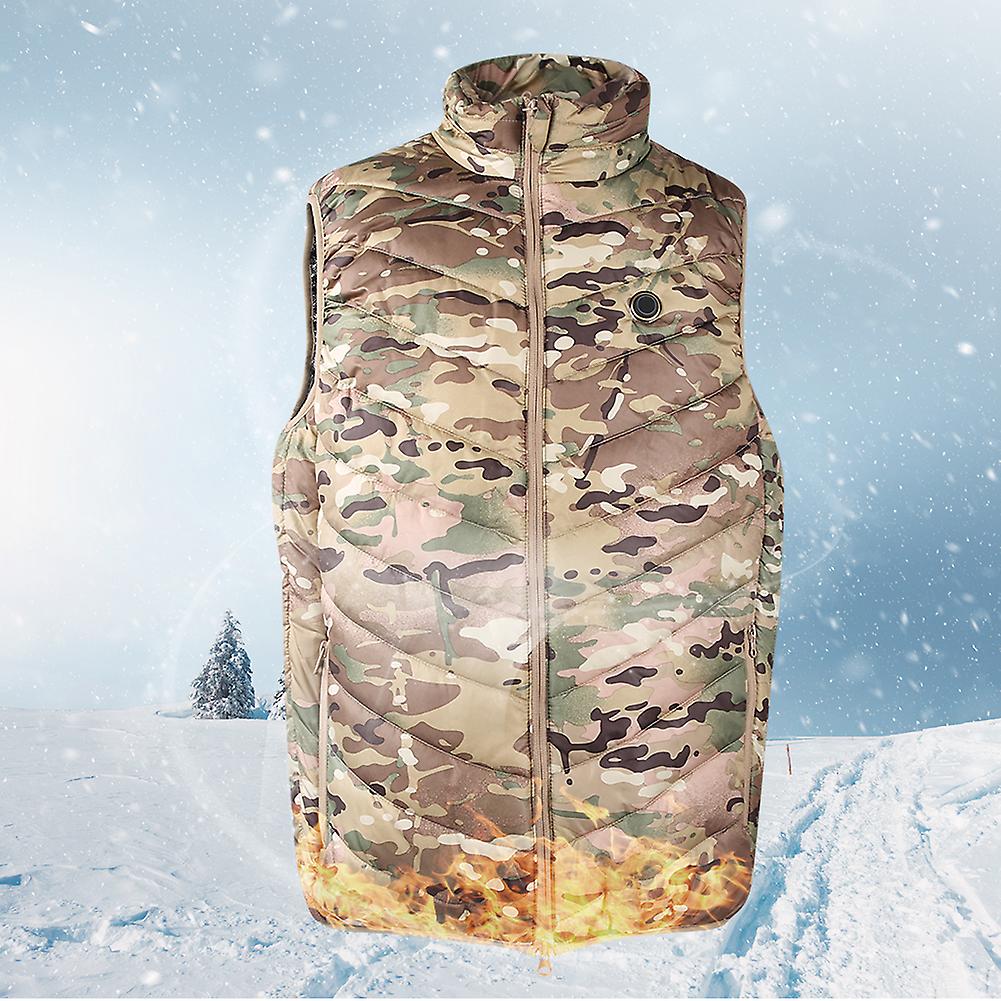 Nylon Usb Safe Three Gear Temperature Adjustment Electric Waistcoat Camouflage Outdoor Exercise Warm Heating Vestcp Camouflage M