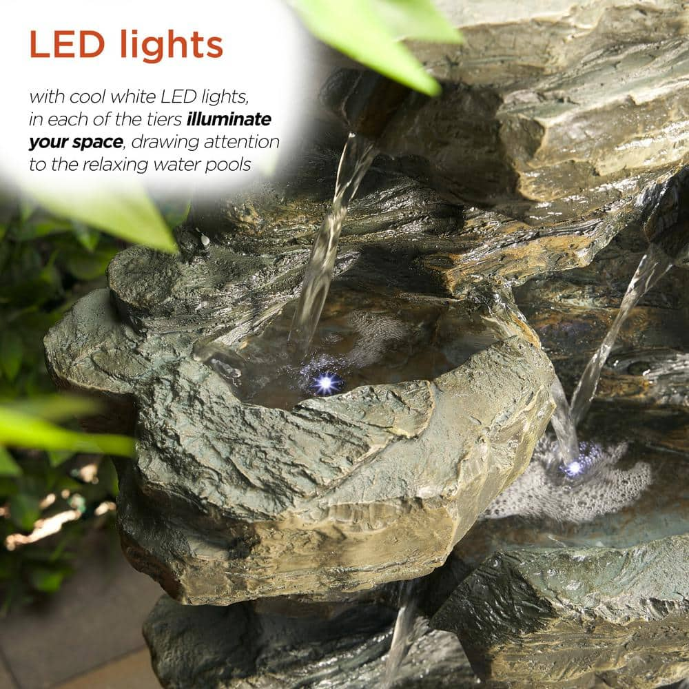 Alpine Corporation 39 in. Tall Outdoor Multi-Tier Rock Water Fountain with LED Lights WIN930