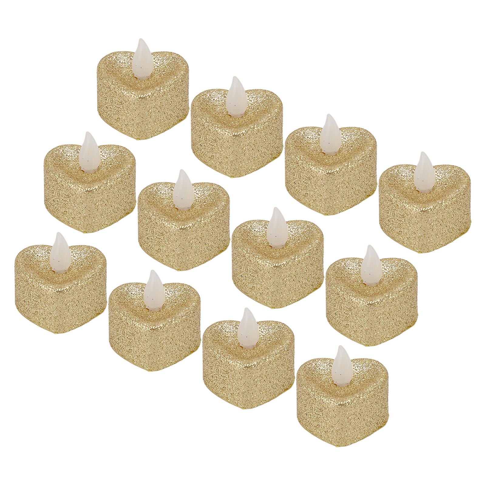 12 PCS LED Candle Lamp Gold Powder Heart Shape Tea Lights Secret Room Props for Christmas Wedding Party