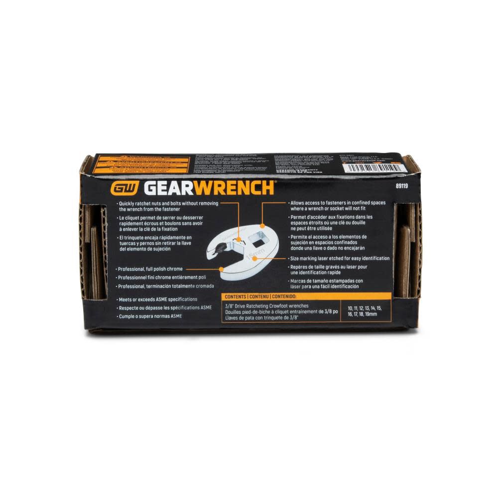 GEARWRENCH Ratcheting Crowfoot Set 10 Pc. Metric 89119 from GEARWRENCH