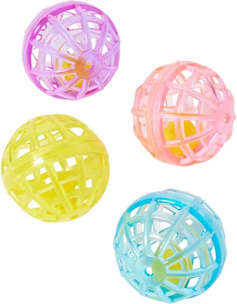 Ethical Pet Lattice Balls Plastic and Bell Cat Toy， Color Varies， 1.5-in， 4 count