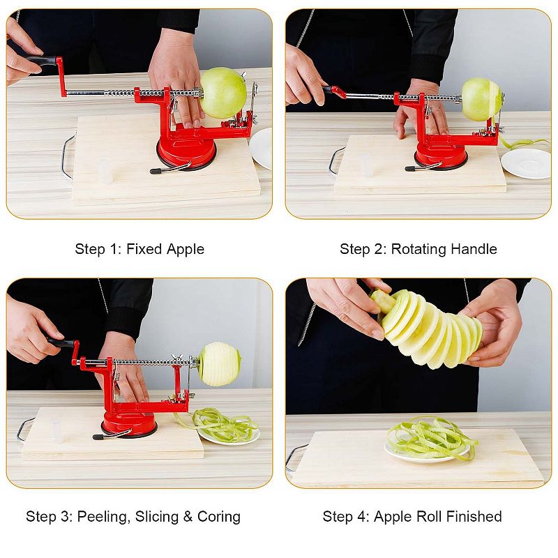 3-in-1 Stainless Steel Hand-cranking Apple Peeler Slicer - Red