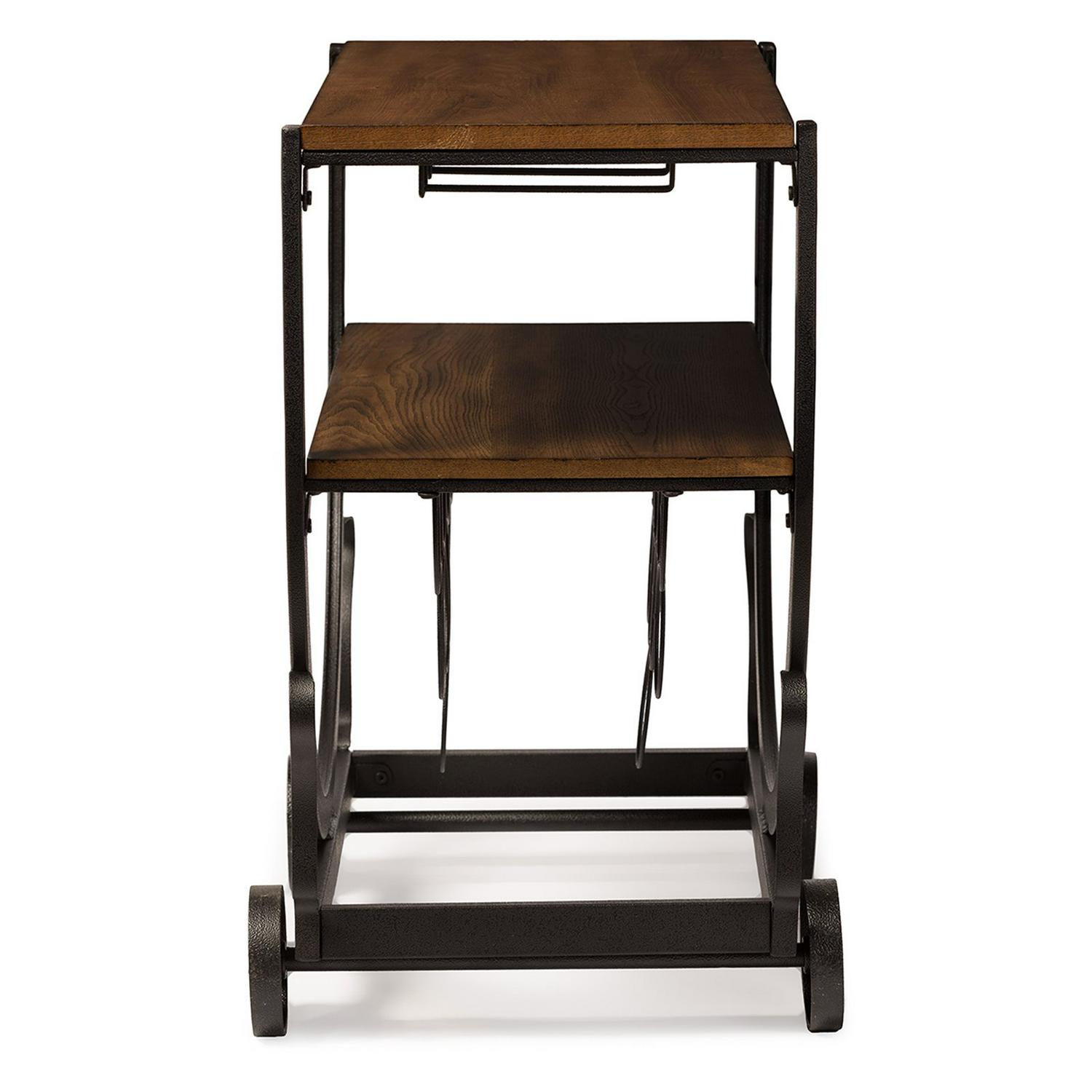 Baxton Studio Triesta Antiqued Vintage Industrial Metal and Wood Wheeled Wine Rack Cart