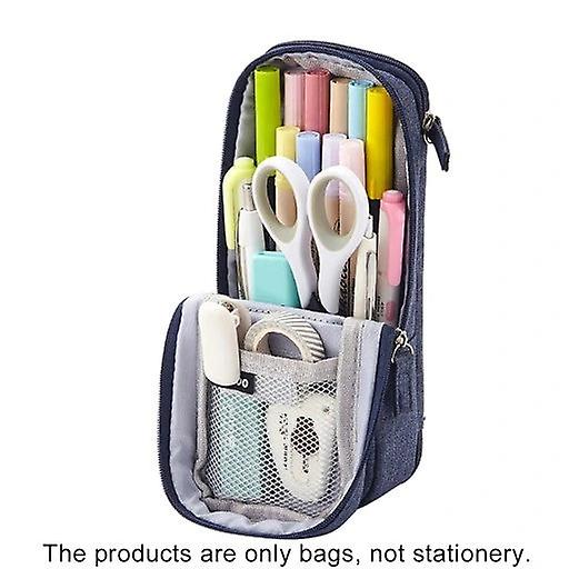 Standing Canvas Pencil Case Pouch (Blue)