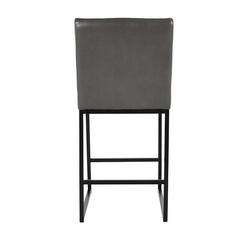 Vinn 26 Inch Modern Counter Stool， Channel Tufted， Vegan Faux Leather， Gray