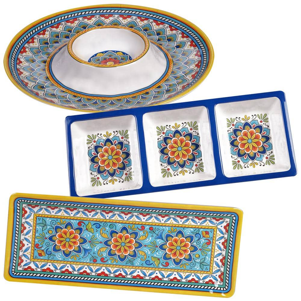 Certified International Portofino 3-Piece Seasonal Multicolored Melamine Hostess Set PORTO3PC