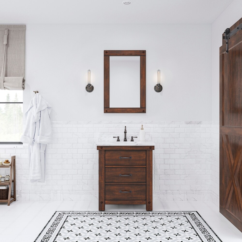 Aberdeen Carrara Marble Countertop Vanity in with Mirror and Faucet