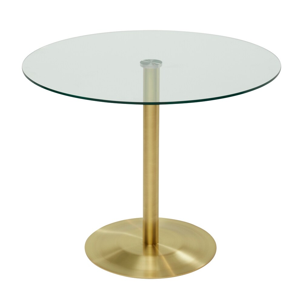 Ava Round Bistro Table with Clear Tempered Glass Top and Matte Brushed Gold Base
