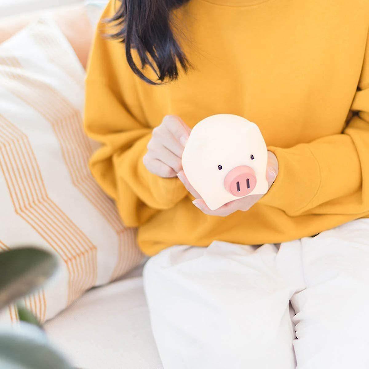 Pig Shape Led Night Light Durable Rechargeable Silicone Night Lamp For Home Bedroom Decoration，(whit