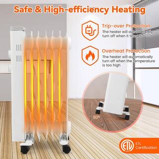 Costway 1500-Watt Oil Filled Space Heater Electric Oil Radiant Heater with Safety Protection EP25437US-WH