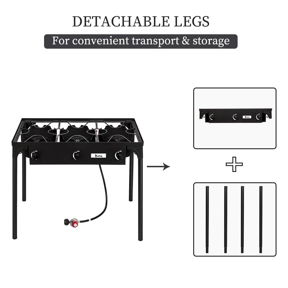 Zimtown 10.24" 225000BTU 3-Burner Outdoor Stove with 0-20 Psi Regulator, Black