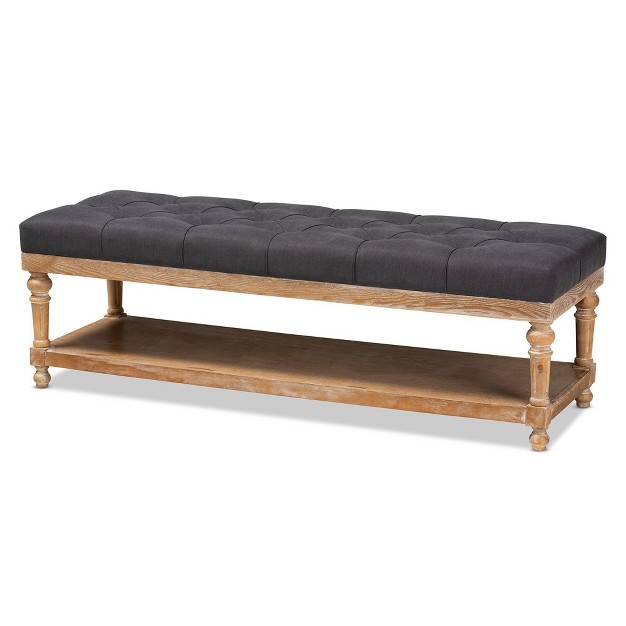 Linda Linen Fabric Upholstered Washed Wood Storage Bench Baxton Studio