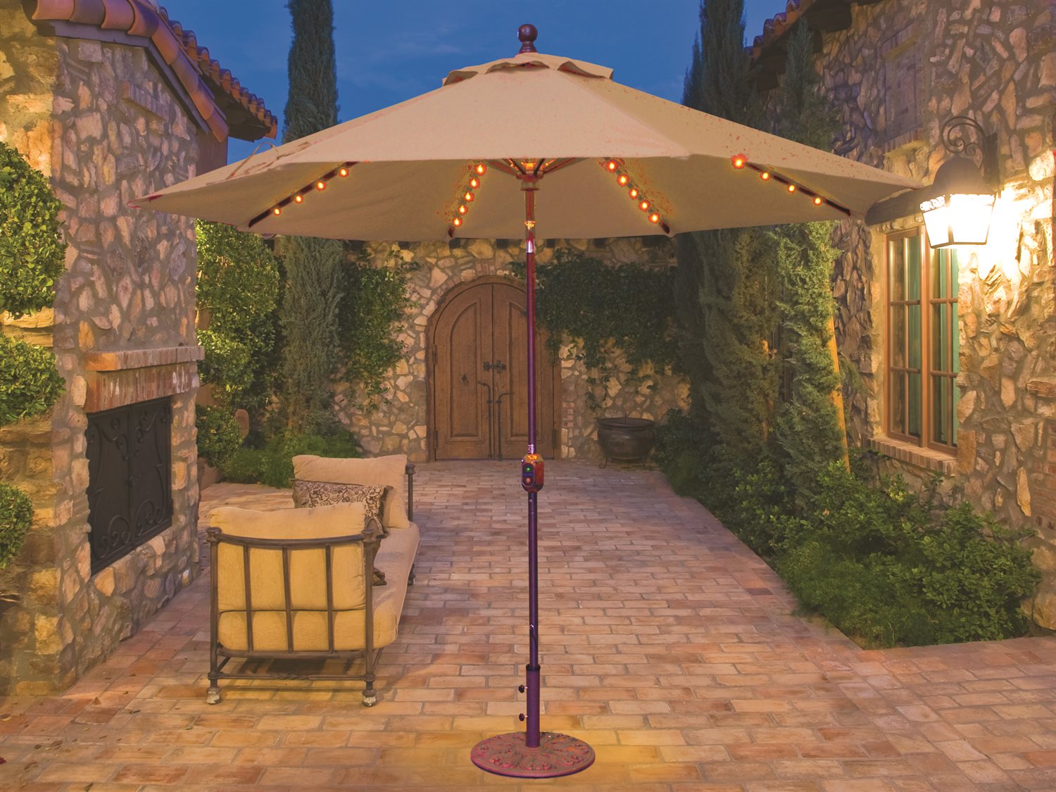 Galtech Aluminum 9 Foot Auto Tilt Crank Lift Umbrella with LED Lights 936 Series