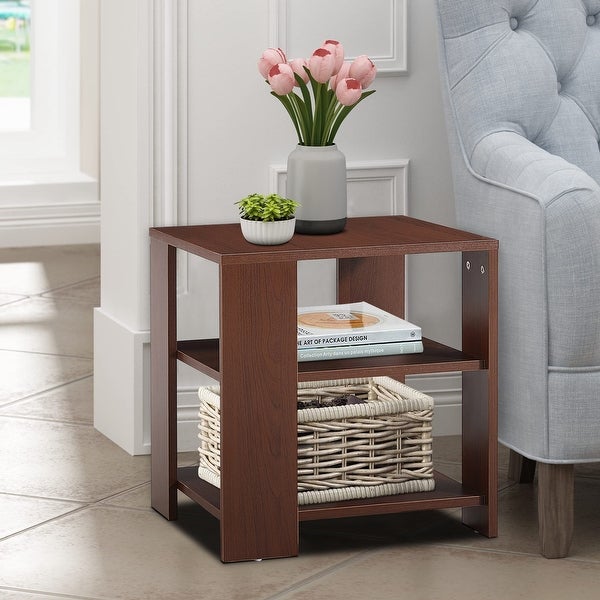 3-Tier End Table w/ Storage Shelf， Wood Side Table， Small Coffee Table - 17.7“