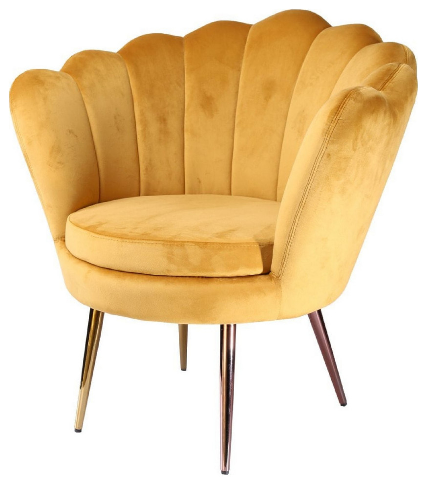 Benzara BM279355 Modern Accent Chair  Channel Tufted Back  Seashell Form  Yellow   Contemporary   Armchairs And Accent Chairs   by Uber Bazaar  Houzz