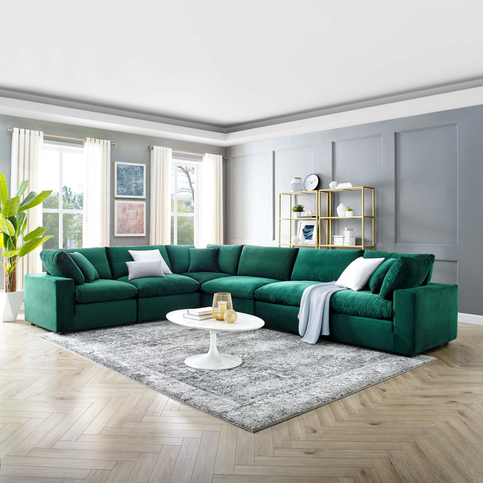 Commix Down Filled Overstuffed Performance Velvet 6 Piece Sectional   Contemporary   Sectional Sofas   by PARMA HOME  Houzz