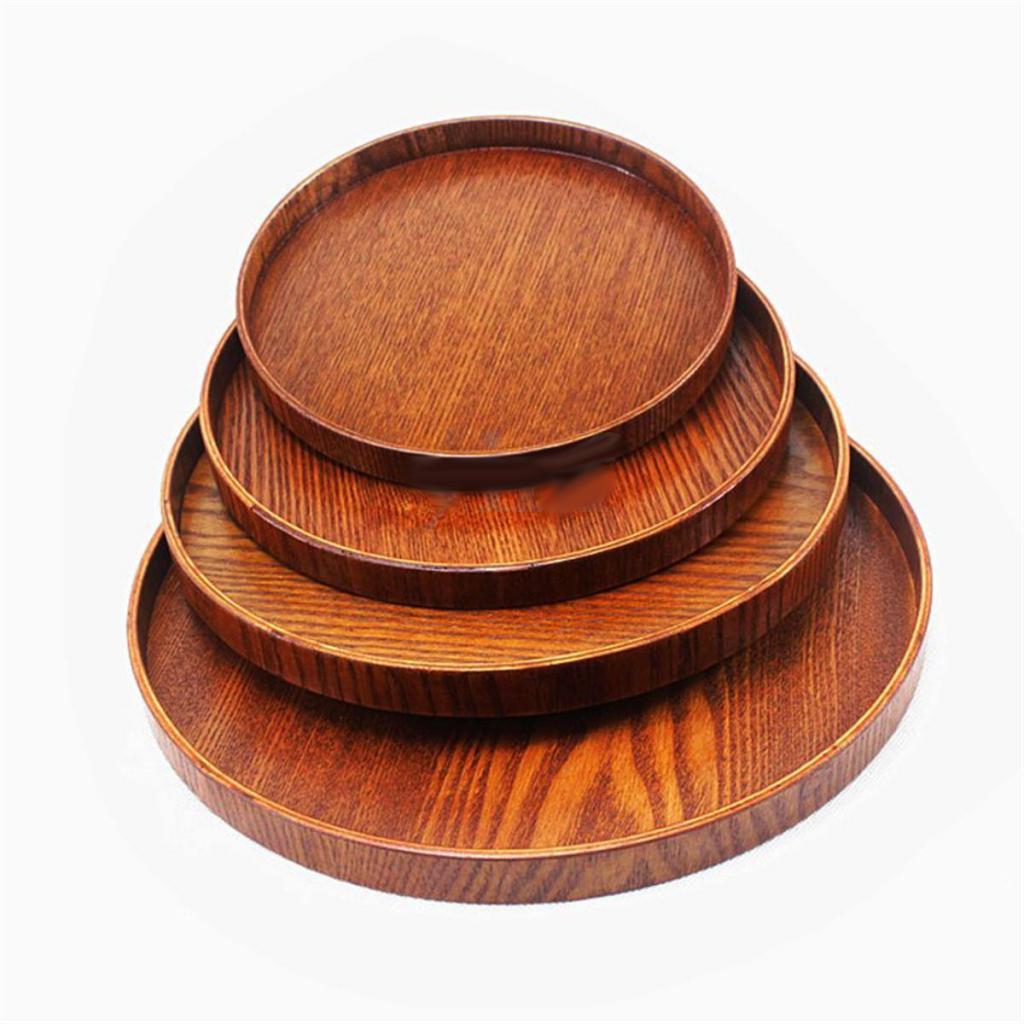 1pc Round Wooden Dinner Food Snack Serving Trays Salad Bowl Platter M