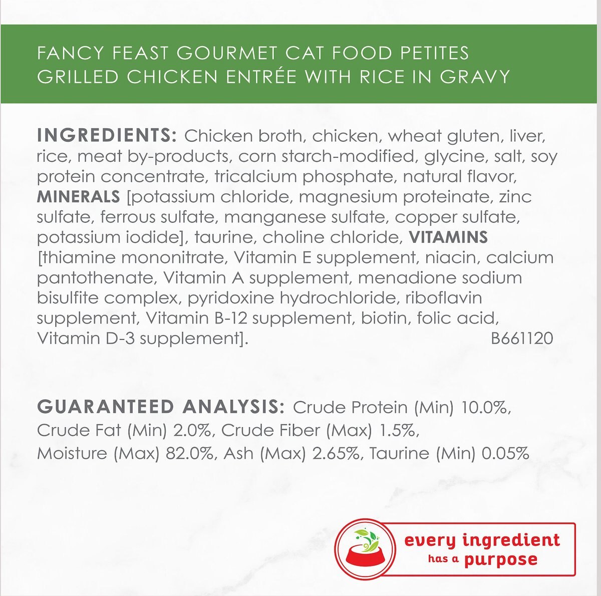 Fancy Feast Petites Gourmet Gravy Wet Cat Food， Petites Grilled Chicken With Rice Entree， 2.8-oz tub， case of 12， 12 count