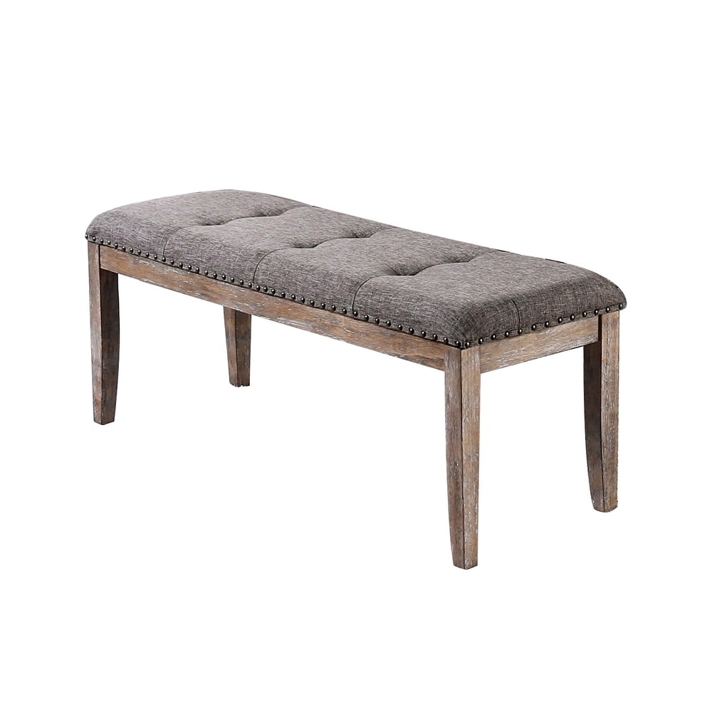 Fabric Upholstered Bench with Nail Head Trims  Brown and Natural