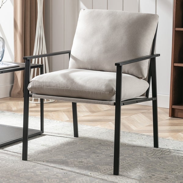 Metal Frame Linen Accent Chair with Thick Padded Backrest and Seat Cushion