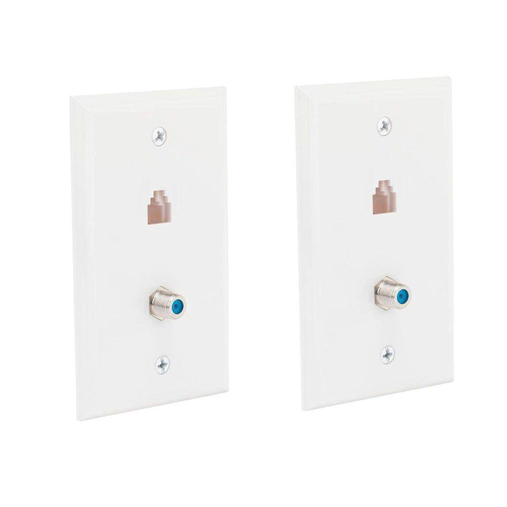 Commercial Electric 1 Gang TelephoneCoaxial Wall Plate White (2-Pack) B217FW002