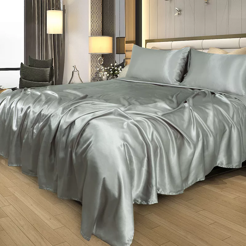 PiccoCasa Satin Sheet Set 4 Pcs Polyester Silky and Soft Sheets