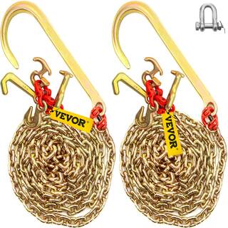 VEVOR 2PCS J Hook Bridle Tow Chain 10 ft. x 516 in. G80 Bridle Transport Chain 9260 Lbs. Load with 2 G70 J Hooks for Trucks SZGLRTJ51610FT001V0