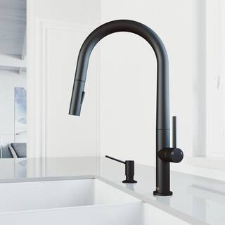 VIGO Greenwich Single Handle Pull-Down Sprayer Kitchen Faucet Set with Soap Dispenser in Matte Black VG02029MBK5